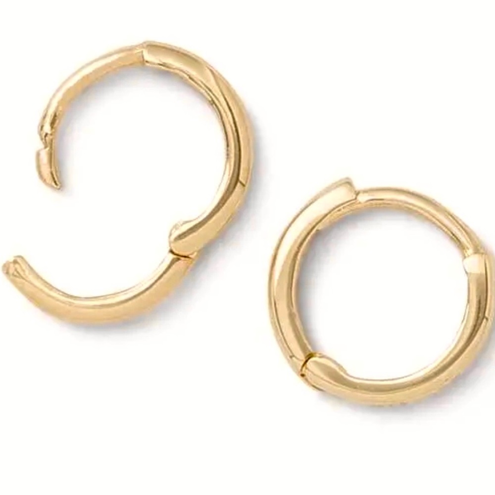 14k Solid Gold Hoops Huggies 6mm Gem